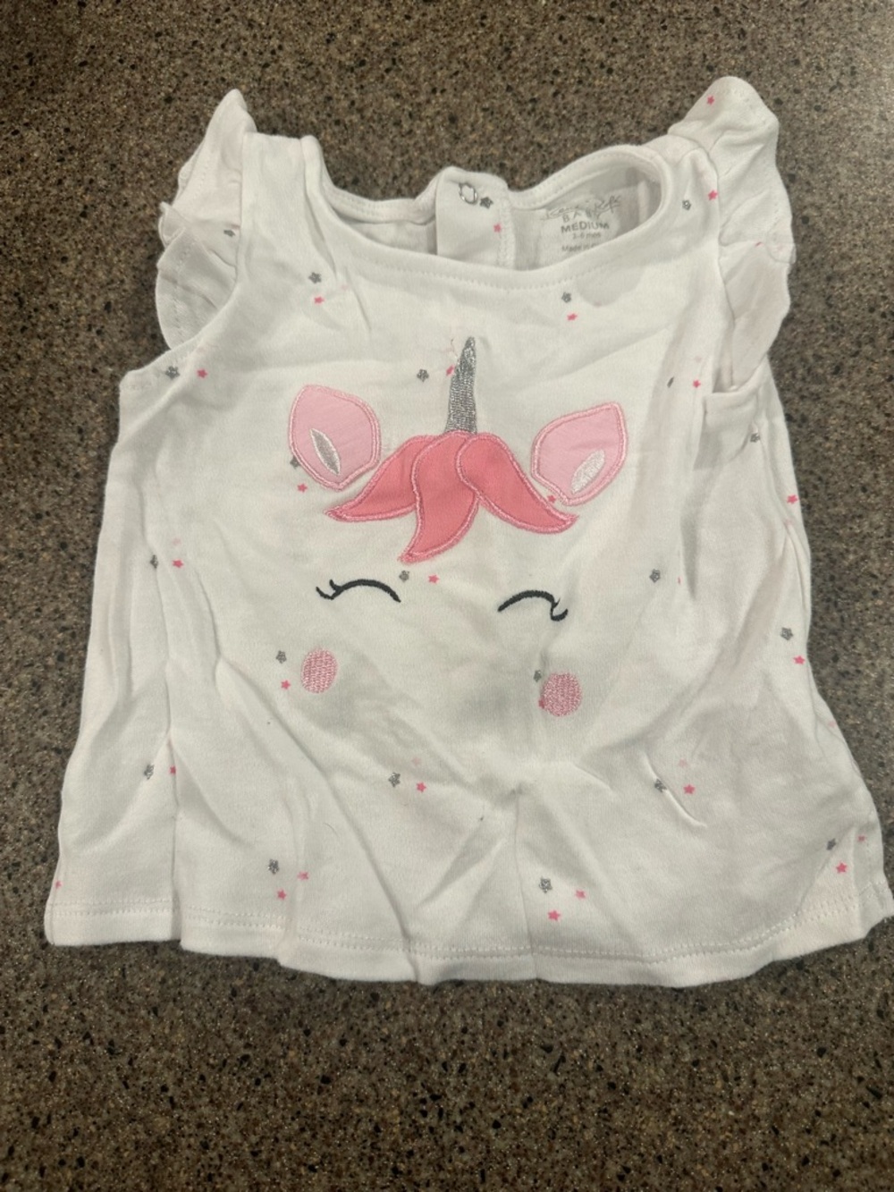 Rene Rofe Baby White Tank Top with Pink & Silver Unicorn